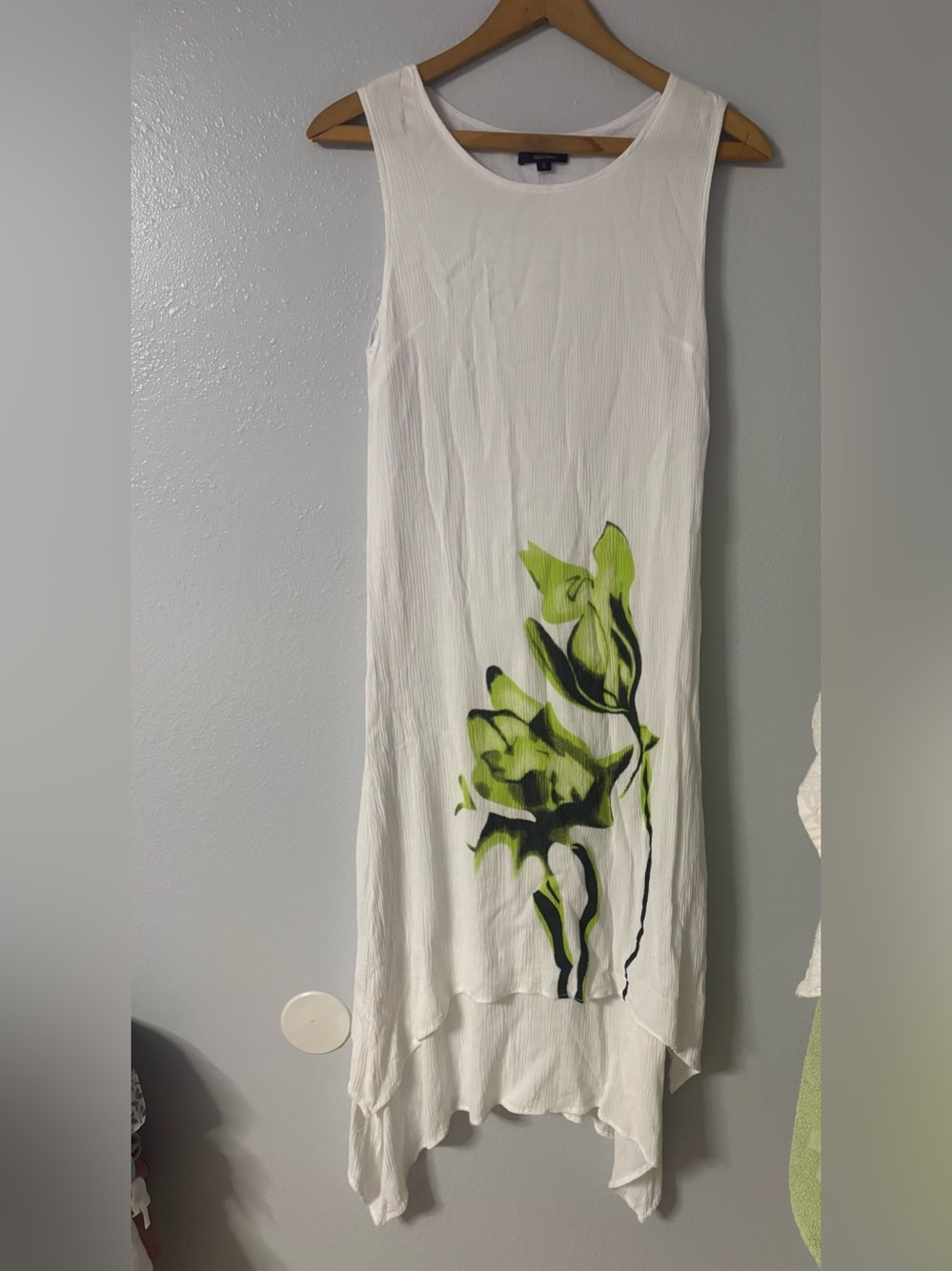 White Sleeveless Maxi Dress with Lime Green Floral Print
